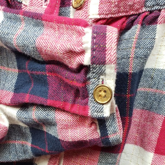 Lands End Kids Red White Blue Plaid Blouse Size 12 - Picture 4 of 7